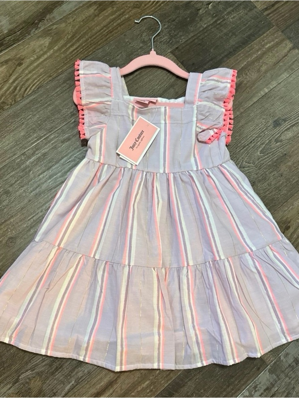 Juicy Couture Girls' Lavender and Pink Striped Ruffle Dress